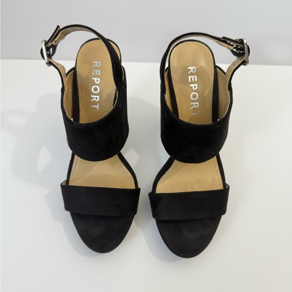 Report Lawren Black Suede Platform Heels Strapped Women's Size 6